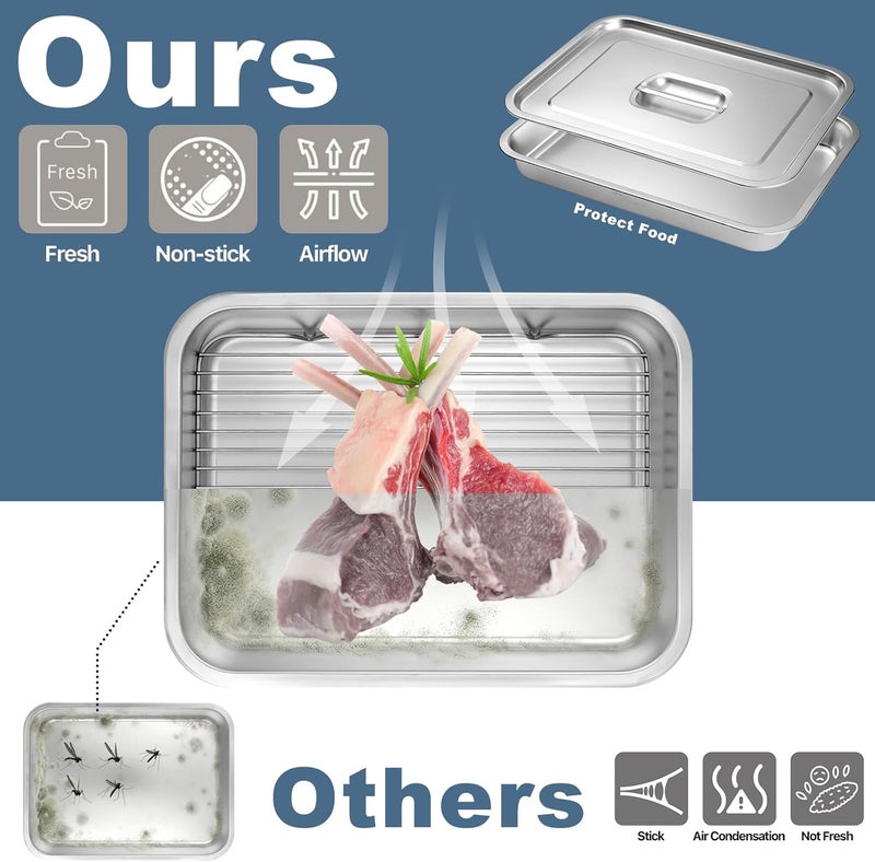 YJHOLE Grilling Prep and Serve Trays,Stainless Steel Large Capacity Food Prep Trays with Lid, Cutting Board Cooling Rack Food Tongs and Cleaning Brush,BBQ Accessories Gift - Image 3